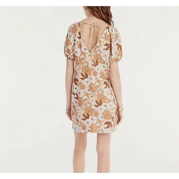 J Crew Zinnia Floral V-Back Linen Mini Dress Camel Brown size 12 NWT - Picture 3 of 15